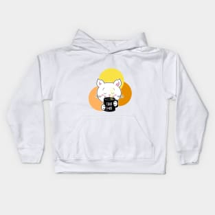 White cat drinking coffee lover Kids Hoodie